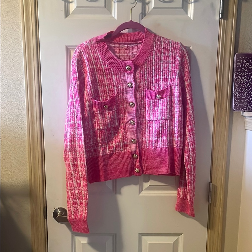 Stylish Pink Tweed Women's Jacket